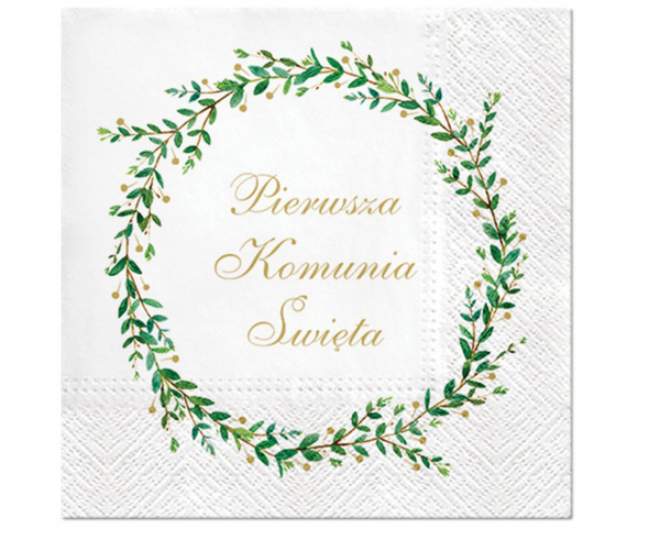 Serwetki Pierwsza Komunia Święta wianek 33x33cm 20szt