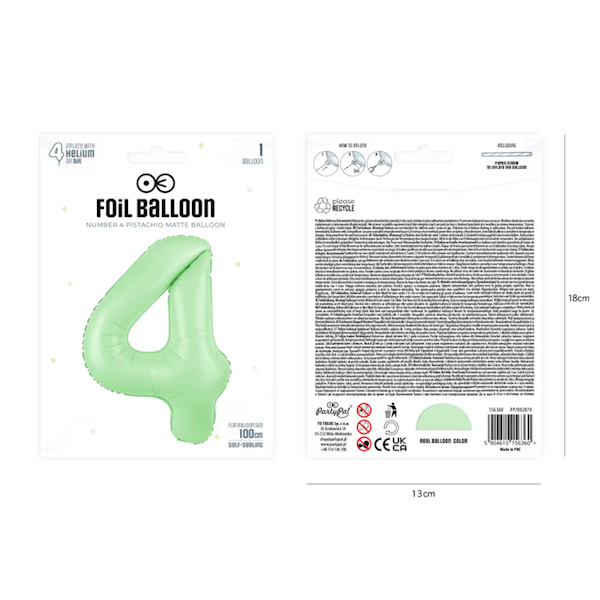 Balon foliowy cyfra 4 zielona pistacjowa 100cm 156360