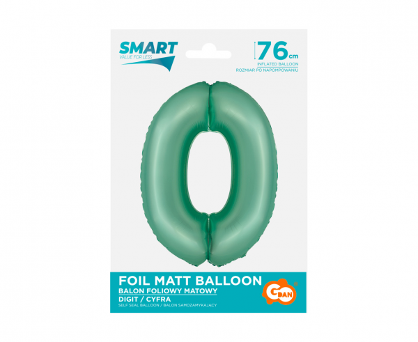Balon foliowy cyfra 0 76cm miętowa matowa CH-SMT0