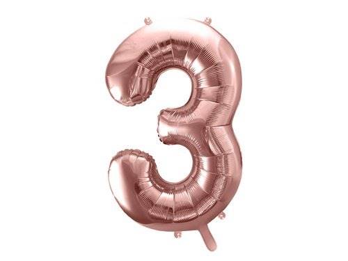 BALON FOLIOWY CYFRA 3 ZŁOTY RÓŻ PARTY DECO FB1M-3-019R 