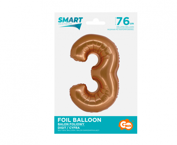Balon foliowy cyfra 3 76cm miedziana CH-SMD3