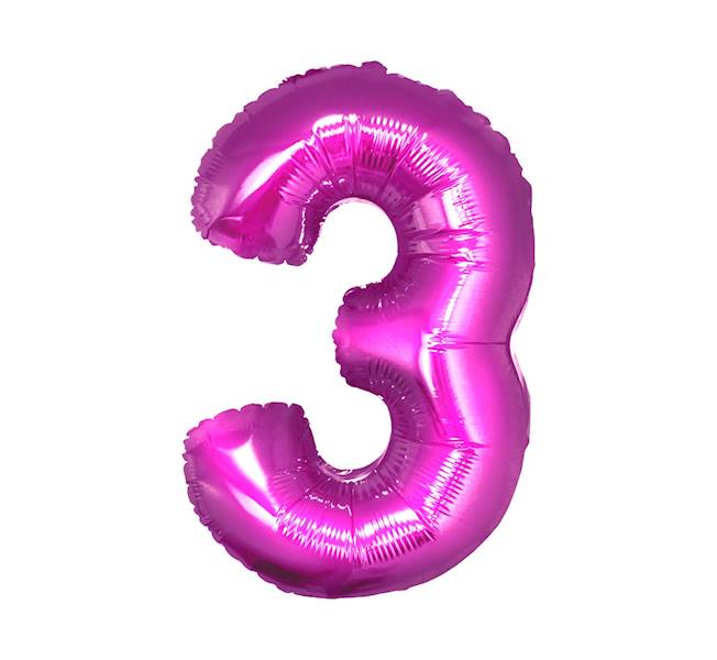 BALON FOLIOWY CYFRA 3 RÓŻOWA 92CM GODAN 