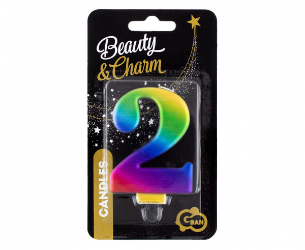 Świeczka cyfra 2 Galaxy tęczowa 8cm 
