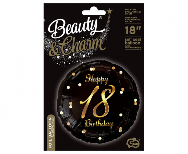 Balon foliowy okrągły 18 Birthday czarny