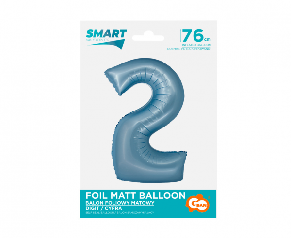 Balon foliowy cyfra 2 76cm niebieska matowa CH-SJN2