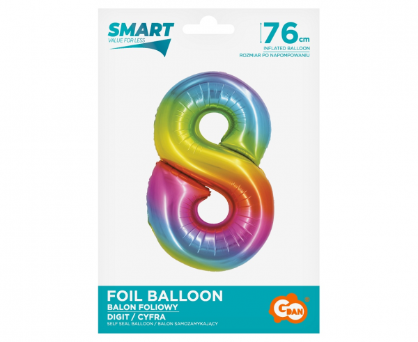 Balon foliowy cyfra 8 tęczowa 76cm CH-STC8