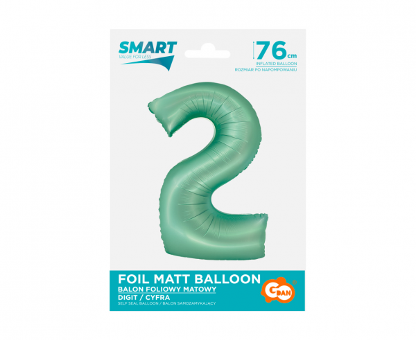 Balon foliowy cyfra 2 76cm miętowa matowa CH-SMT2