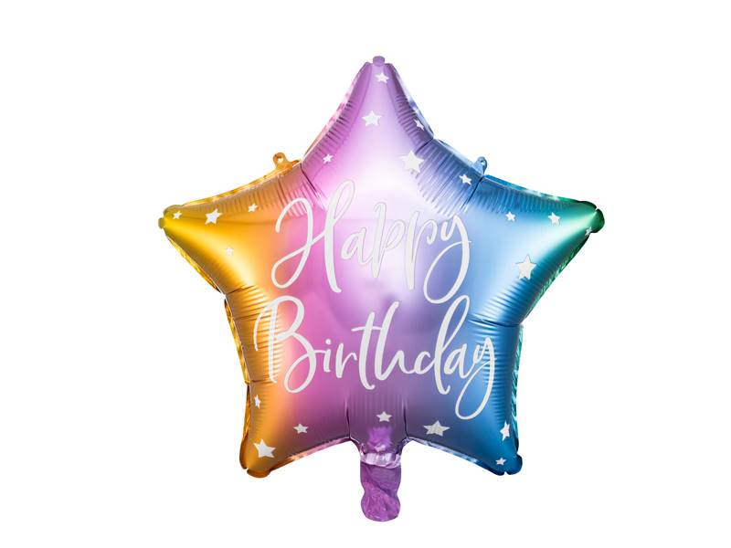 Balon foliowy gwiazdka Happy Birthday tęczowa FB93-000