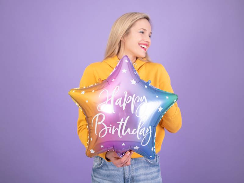 Balon foliowy gwiazdka Happy Birthday tęczowa FB93-000