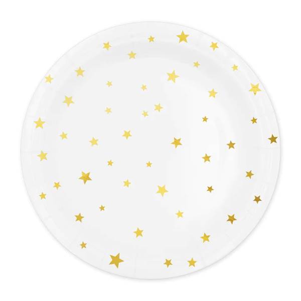 Talerzyki białe w gwiazdki złote 18cm 6szt 510855