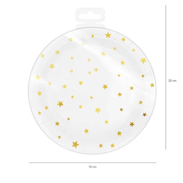 Talerzyki białe w gwiazdki złote 18cm 6szt 510855