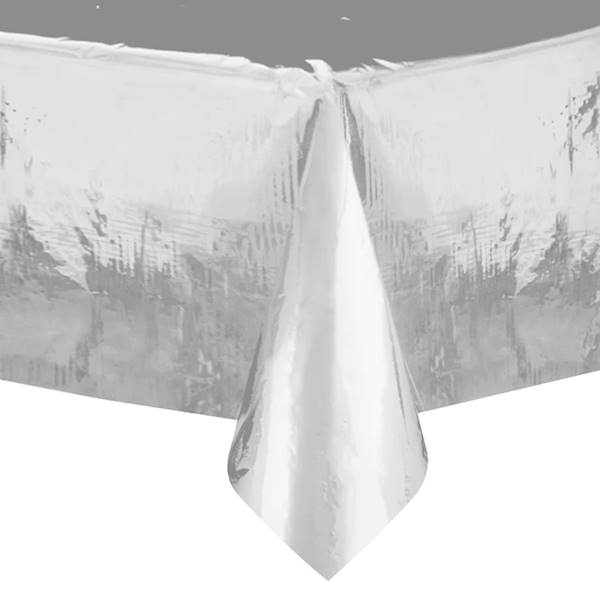 Obrus metaliczny srebrny, lustrzany plastikowy 137x274cm 512316