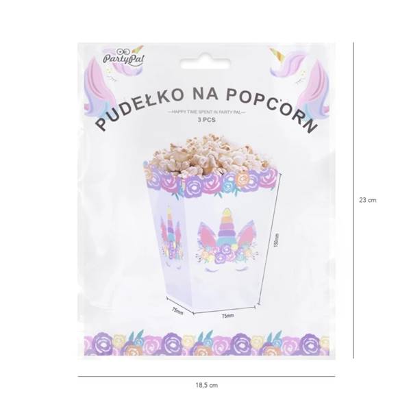 Pudełka na popcorn Jednorożec 3szt 512328