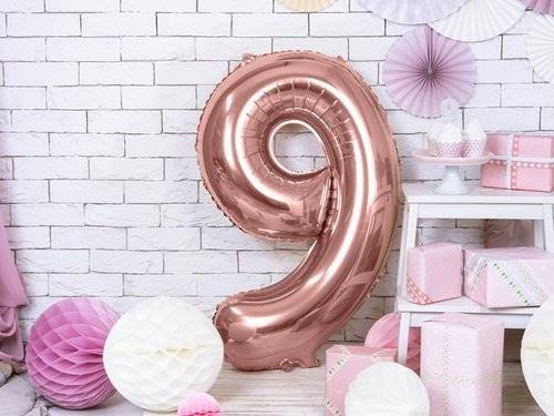 BALON FOLIOWY CYFRA 9 ZŁOTY RÓŻ PARTY DECO FB1N-9-019R 