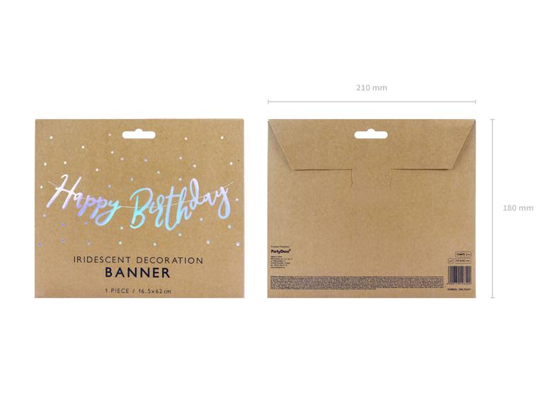 Baner HAPPY BIRTHDAY opalizujący 16,5x62 cm GRL75-017