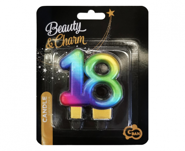 Świeczka cyfra 18 Galaxy tęczowa 7cm 