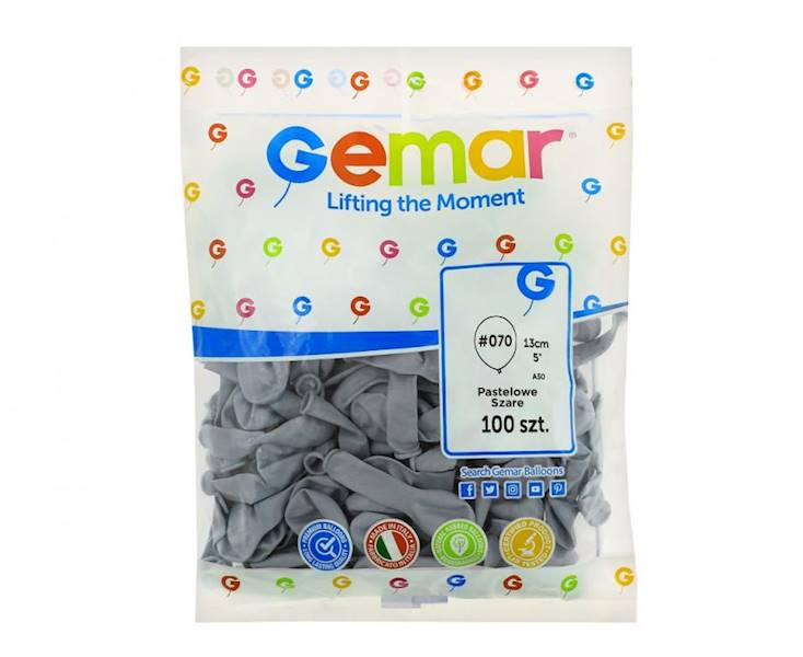 Balony Gemar 5" A50 070 pastelowe szare 13cm 100szt