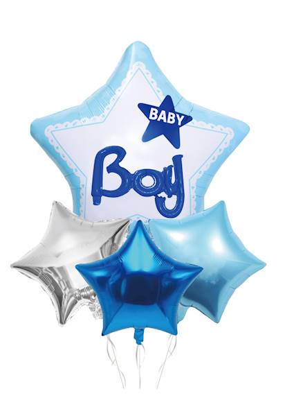 Balony zestaw Baby Boy gwiazdki 4szt -duża ok 70x70 + 3x18" + napis Boy