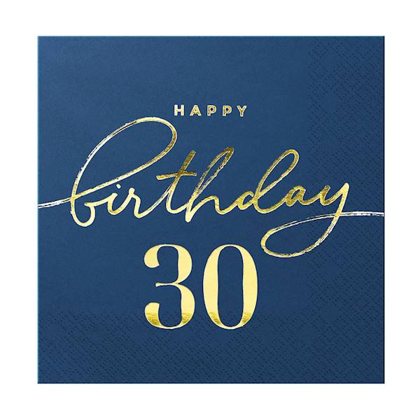 Serwetki granatowe Happy Birthday 30 33x33cm 10szt 130476