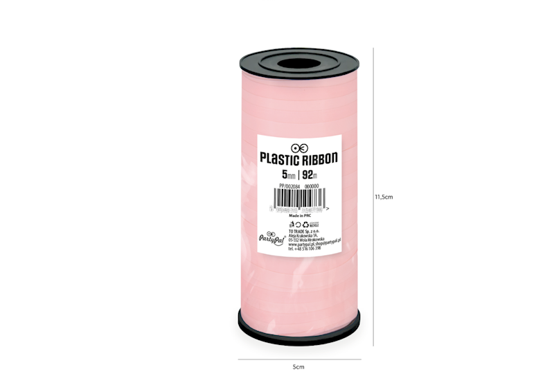 Wstążka plastikowa różowa pastelowa różowa 5mm 92m 160824