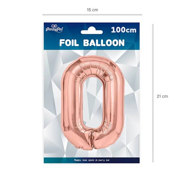 Balon foliowy cyfra 0 różowe złoto 100cm 450022
