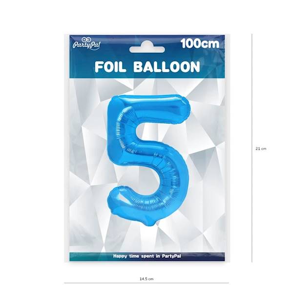Balon foliowy cyfra 5 niebieska 100cm 450285