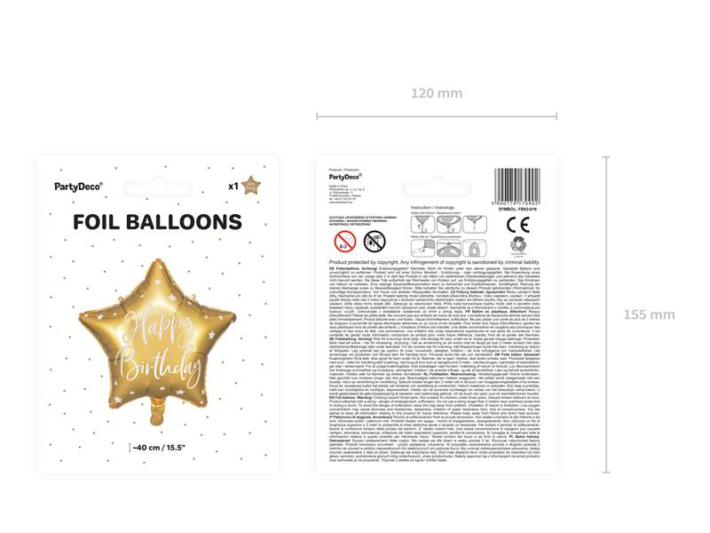 Balon foliowy gwiazdka Happy Birthday złota FB93-019