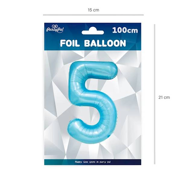 Balon foliowy cyfra 5 jasno niebieska 100cm 450047