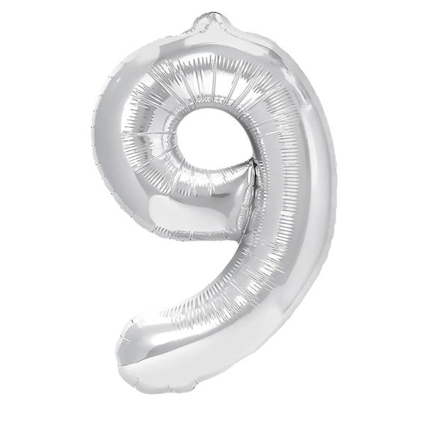 Balon foliowy cyfra 9 srebrna 100cm 450011