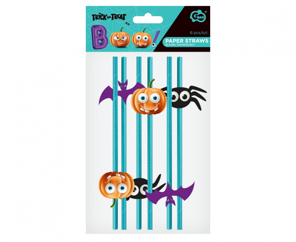 Słomki BOO na Halloween papierowe 6szt 