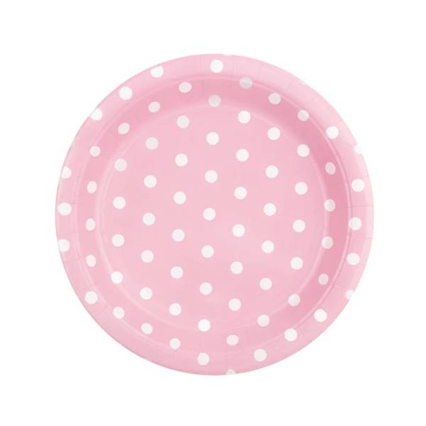 Talerzyki papierowe 23cm różowe w groszki 027024