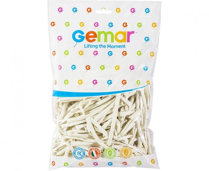 Balony Gemar D4 rurki włoskie białe 001 100szt makarony, modeliny 2" 5cm