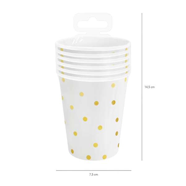 Kubeczki białe ze złotym konfetti 510862 6szt 220ml
