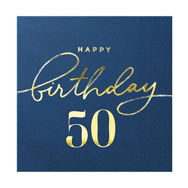 Serwetki granatowe Happy Birthday 50 33x33cm 10szt 130490