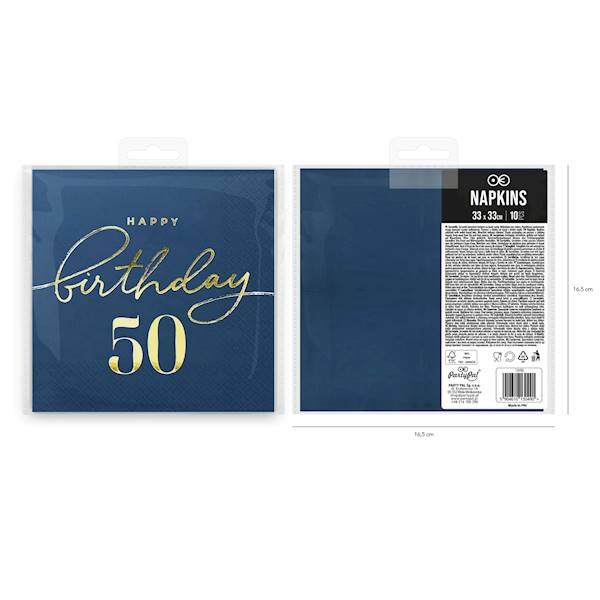 Serwetki granatowe Happy Birthday 50 33x33cm 10szt 130490