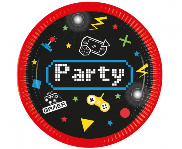 Talerze Gamer Party czarne 23cm 8szt