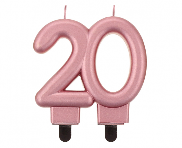 Świeczka cyfra 20 złoty róż metalik 7cm 