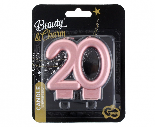 Świeczka cyfra 20 złoty róż metalik 7cm 