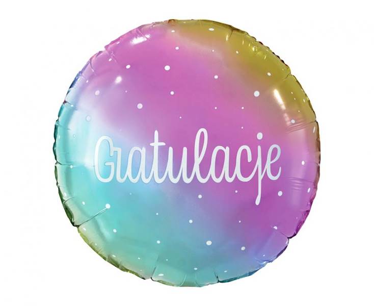 Balon foliowy okrągły Gratulacje tęczowy pastelowy 18" 46cm 