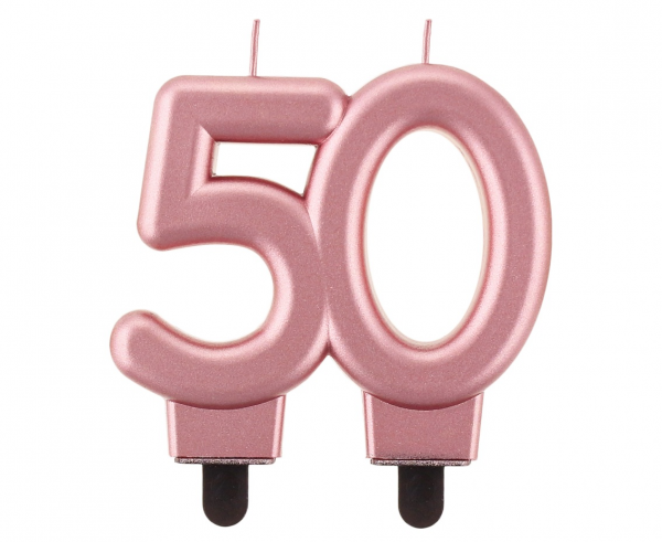 Świeczka cyfra 50 złoty róż metalik 7cm 