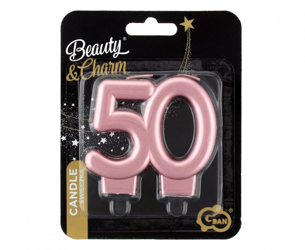 Świeczka cyfra 50 złoty róż metalik 7cm 