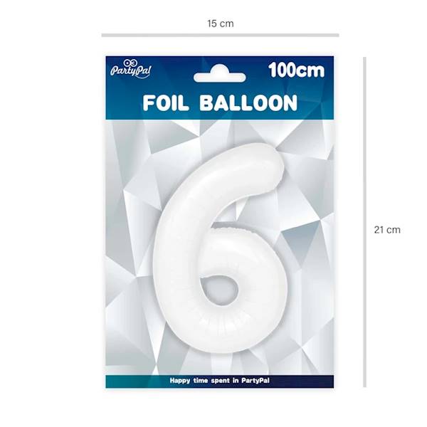 Balon foliowy cyfra 6 biała 100cm 128695