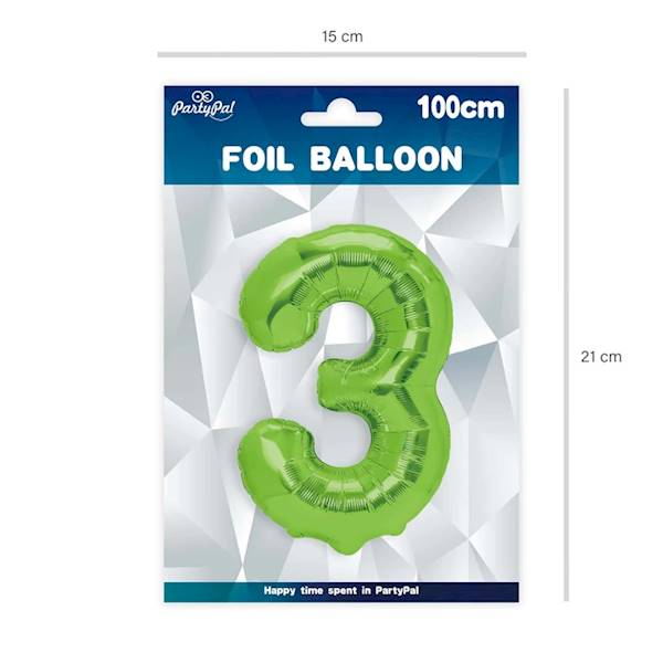 Balon foliowy cyfra 3 zielona 100cm 128565