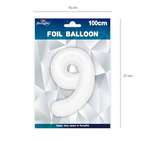 Balon foliowy cyfra 9 biała 100cm 128121