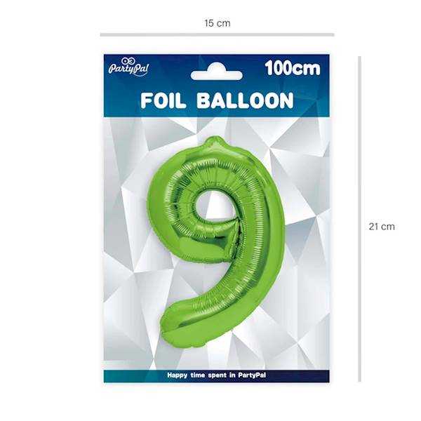 Balon foliowy cyfra 9 zielona 100cm 128626