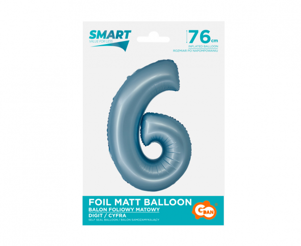 Balon foliowy cyfra 6 76cm niebieska matowa CH-SJN6