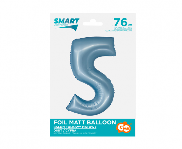 Balon foliowy cyfra 5 76cm niebieska matowa CH-SJN5