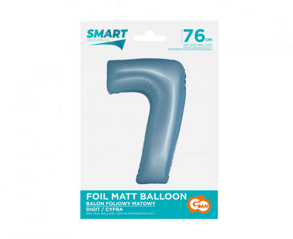 Balon foliowy cyfra 7 76cm niebieska matowa CH-SJN7