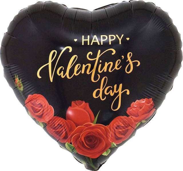 Balon foliowy serce czarne z różami Valentines 
