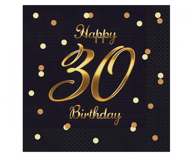 Serwetki Happy 30 Birthday czarne 33x33cm 20szt